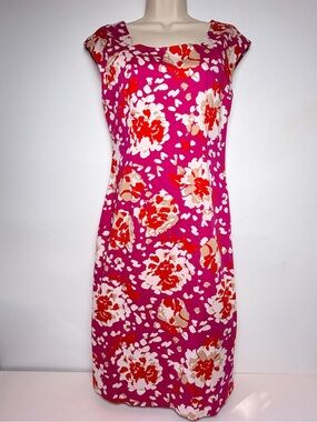 L.K. Bennett Pink Floral Square Neck Cap Sleeve Sheath Dress Women Size 8